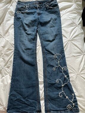Hand sewn and wonderfully made Women’s Dark Blue Embroidered Flare Jeans